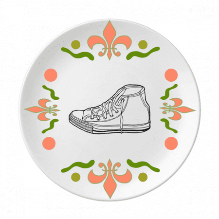 

White Canvas Shoes Hand Painted Pattern Flower Ceramics Plate Tableware Dinner Dish