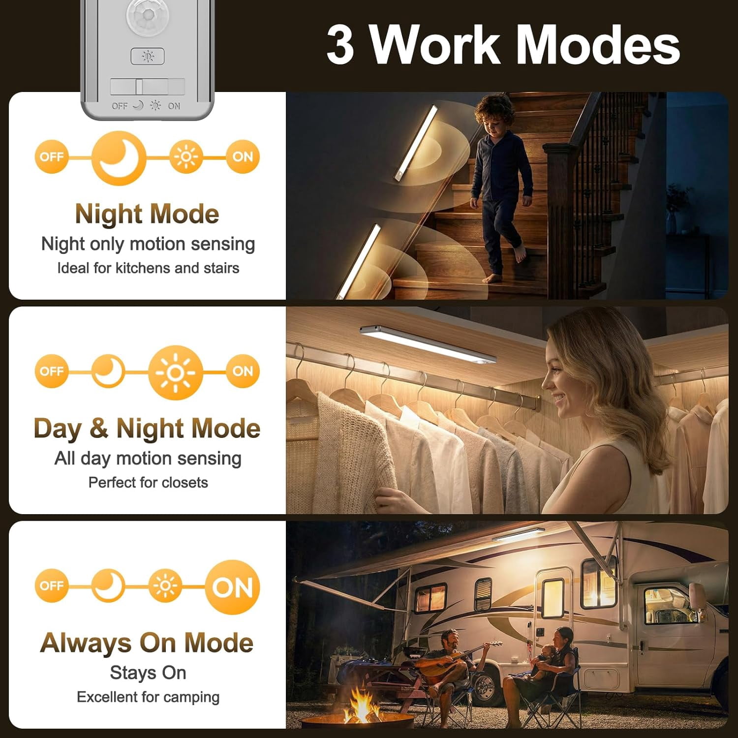 Motion Sensor Light Indoor, 80 LED Under Cabinet Lighting Battery Operated with 3 Color Temps, 1800mAh Recharable Closet Lights Wireless for Kitchen, Pantry, Stair (2 Pack)