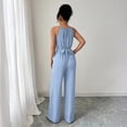 thumbnail image 4 of DORKASM Basic Jumpsuit Casual Waist Button Tie Jumpsuit For Women Light Blue S, 4 of 5