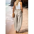 thumbnail image 6 of Women Summer Beach Vacation Pants High Waisted Printed Loose Flowy Casual Palazzo Lounge Trousers Khaki XXL, 6 of 8