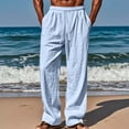 thumbnail image 3 of Havenx Mens Lounge Linen Pants Drawstring Elastic Waist Trousers with Pockets Pleated Pant Straight-Legs Lightweight Casual Breathable Summer Clothes,Sky Blue 3XL, 3 of 5