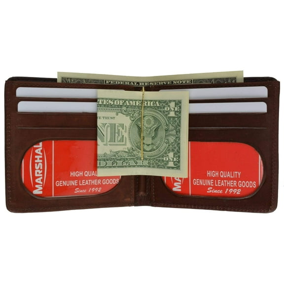 Genuine Leather Bifold Center Money Clip Wallet with Twin ID Window 1362 CF (C)