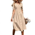 thumbnail image 7 of 2022 Summer Dresses for Women Maxi Dress Summer Mid-Length Dress Short Sleeve V-Neck Solid Color Cotton Linen Dress, 7 of 7