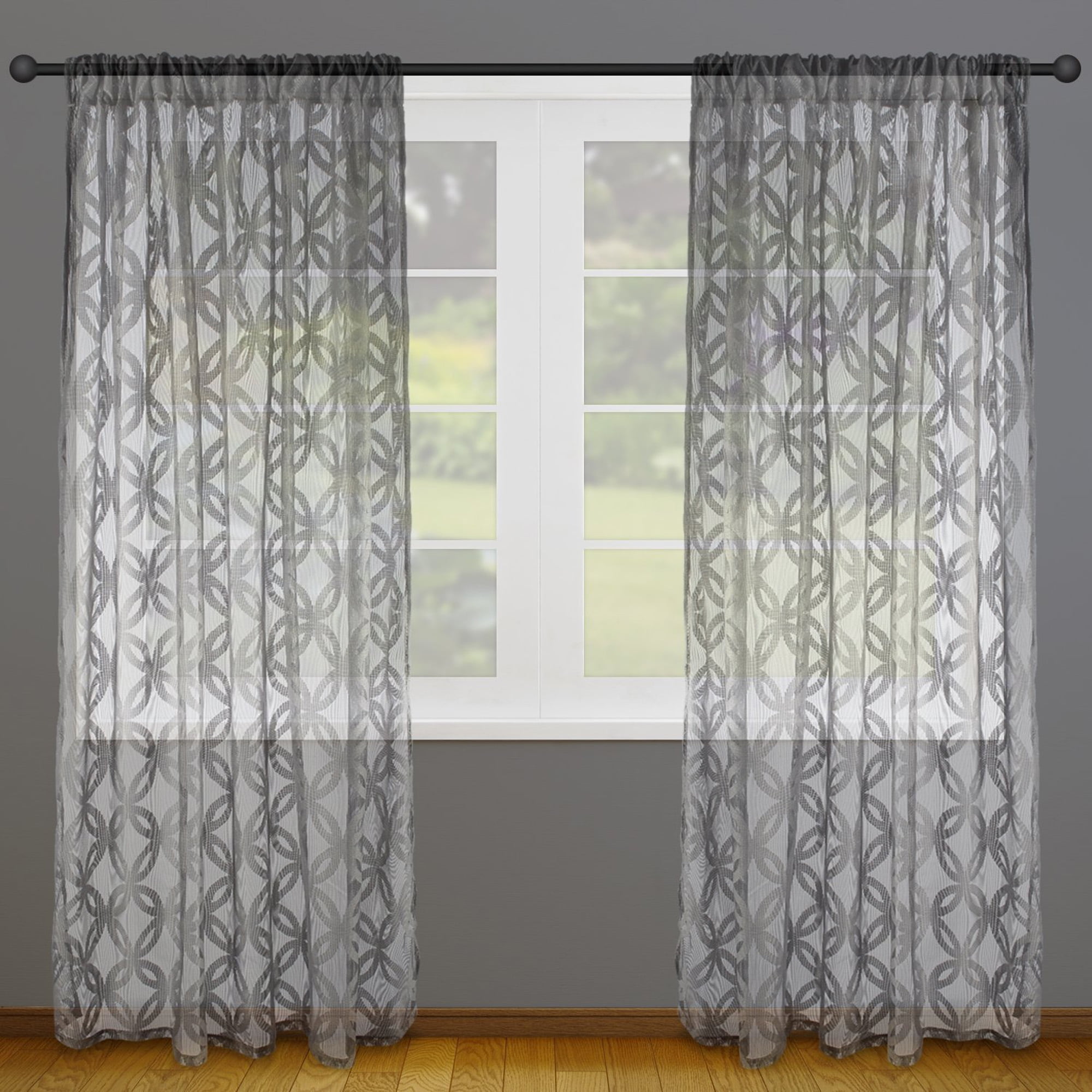 Set of 2 Gray Modern Rustic Lace Window Curtains 50" x 63" - Walmart.com