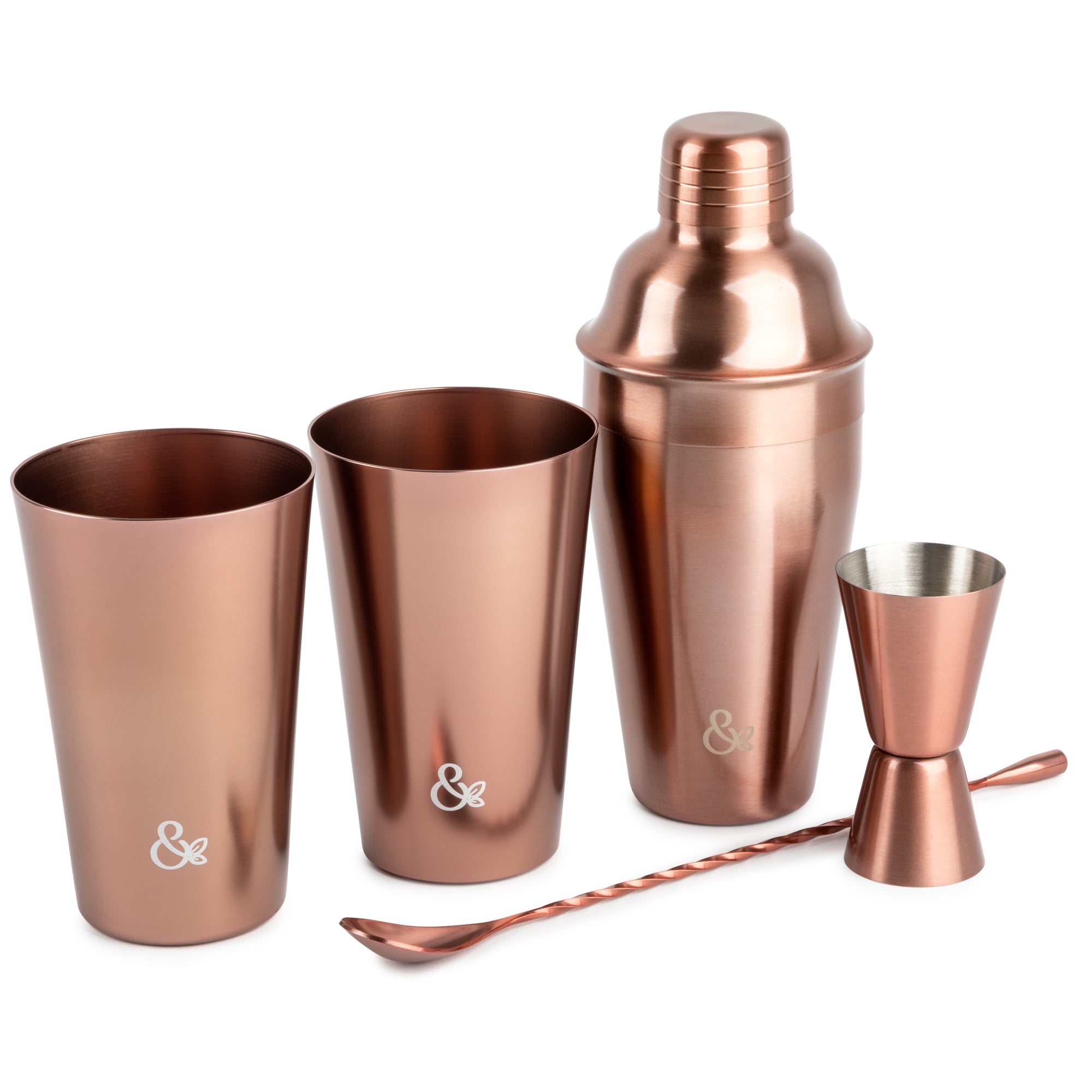 Rose Gold 9 Recipe Cocktail Shaker Glass Stainless Steel Bar Drink Mixer Tumbler 