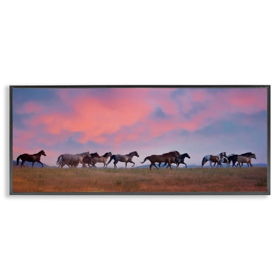 Stupell Industries Rustic Lodge Wild Horses at Sunset Black Framed Giclee Art, 24 x 10, by PH Burchett