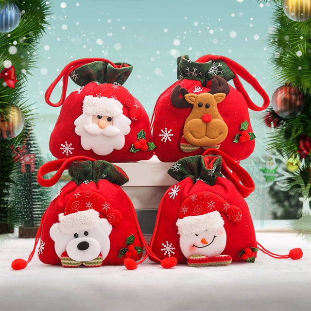 Sacs Cadeaux de Noël avec Motifs en Peluche - Rangement Réutilisable pour Cadeaux, Bonbons et Cadeaux de Fête