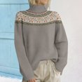 thumbnail image 2 of Chandail Col Roulé pour Femmes Chandail Col Roulé Tricoté Imprimé Rétro Manches Longues Chandail Ample Chandail d'Automne pour Femmes 2025, Chandail Col Roulé pour Femmes P, 2 of 4