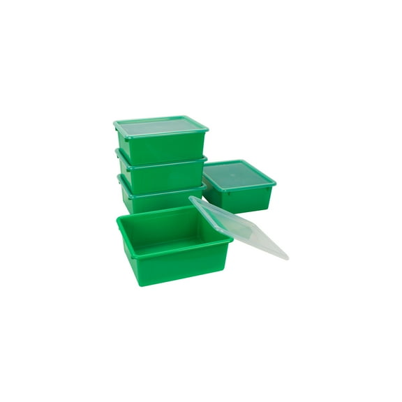 Storex Deep Storage Tray with Lid, Letter Size, 10 x 13 x 5 Inches, Green, 5-Pack