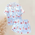 thumbnail image 5 of Yuncity Easter Pajama Sets Women Silk Satin Heart Shaped Rabbit Short Sleeve Button Down Shirt Shorts Pjs Loungewear Sleepwear Light Blue L, 5 of 5