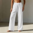 thumbnail image 6 of Linen Cotton Pants Women Wide Leg Elastic High Waisted Beach Flowy Pull On Dressy Casual Baggy Slacks with Pockets, #02 White S, 6 of 7
