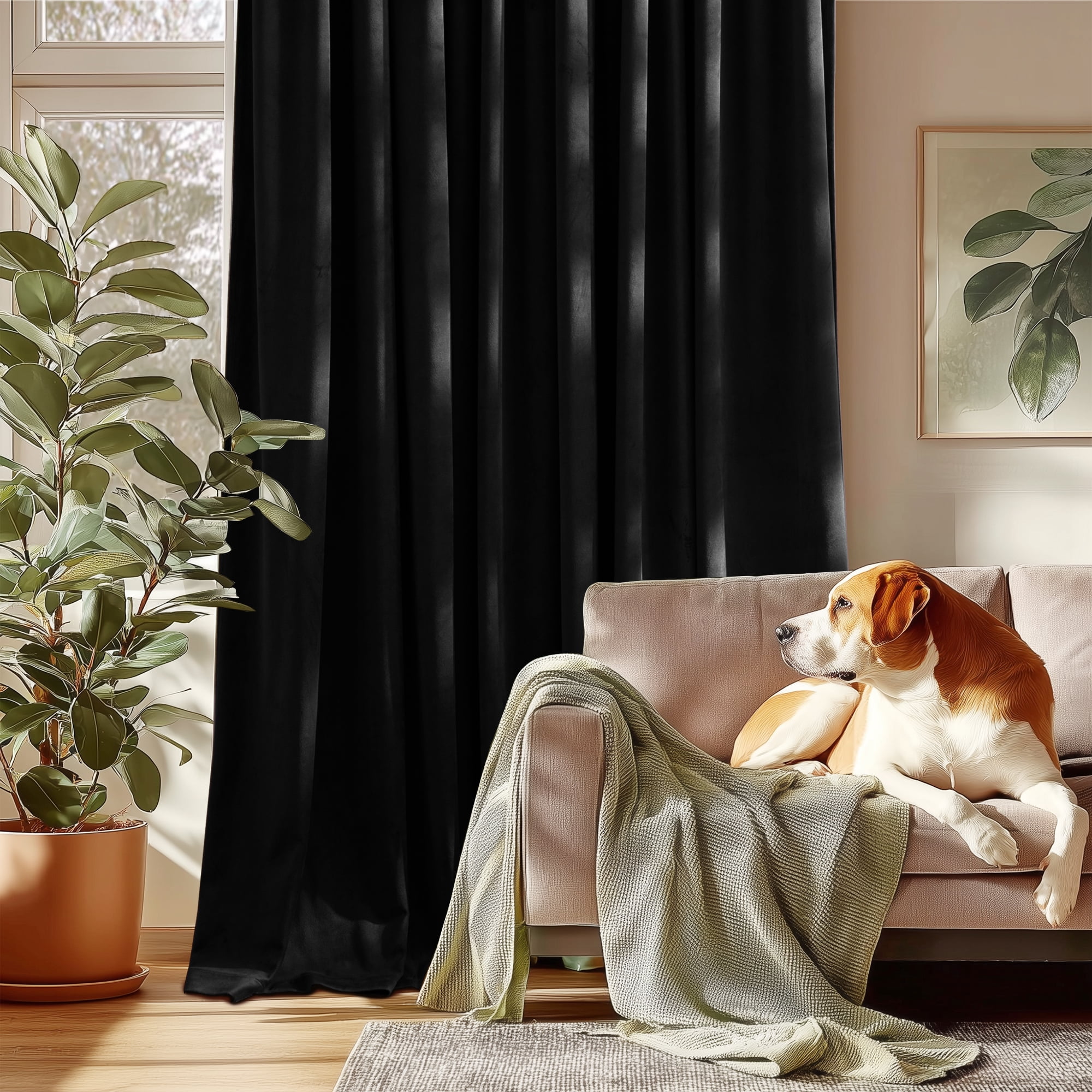 NICETOWN Velvet Curtains 96 inches for Bedroom, 2 Panels Thermal Insulated Noise Reducing Energy Efficiency Privacy Elegant Velvet Curtains Room Darkening Rod Pocket Drapes, Black