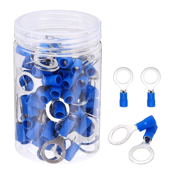 Uxcell 100Pcs Insulated Ring Terminal RV5.5-12 Battery Lugs 12-10AWG Electrical Crimp Terminals Eyelet Wire Connectors for Industrial, Electrical Wiring, Blue