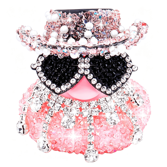 BESTSKY Pink Diamond Bling Rubber Duck Car Ornaments Sparkly Dashboard Decorations for Cool Car Accessories,Heart-Shaped Glasses Pink Car Decor