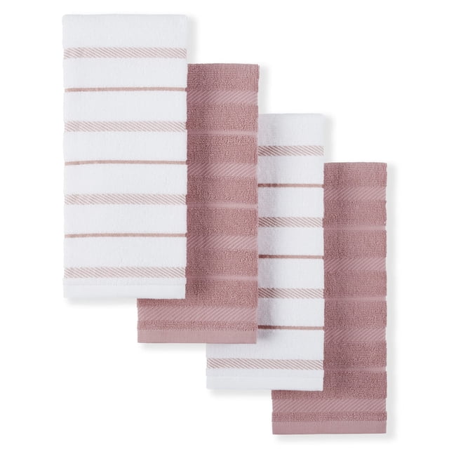 Juego de toallas de cocina KitchenAid Albany, paquete de 4 unidades, color rosa secado/blanco
