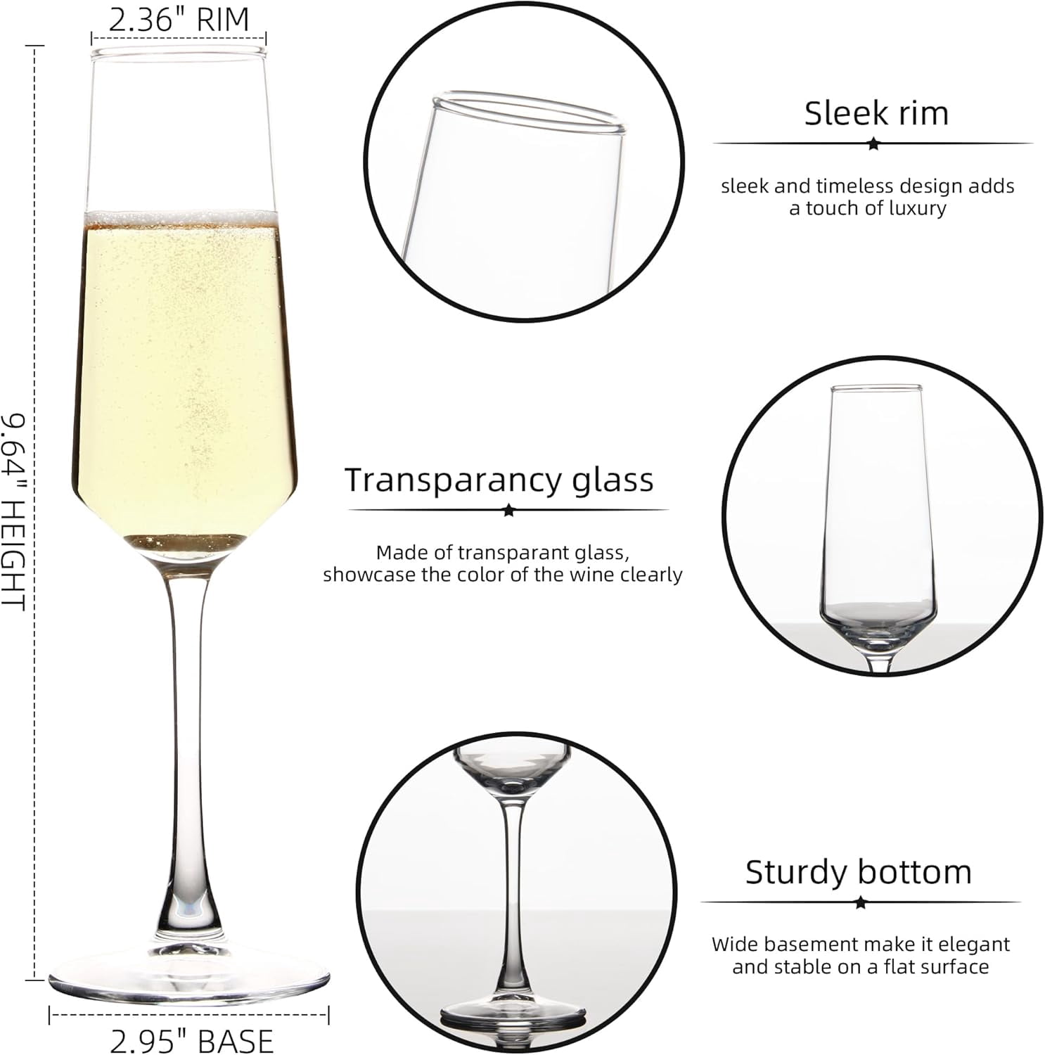 Champagne Glass Set, Durable Champagne Flutes with Mordern Shape, Long Stem Sparkling WIne Glass Clear (A Set of 12)