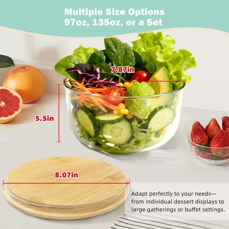 Trifle Bowl with Lids, 135oz Glass Serving Bowls, BPA-Free Borosilicate Salad & Fruit Bowls, Airtight Food Storage Containers, Ideal for Layered Desserts & Holiday Parties