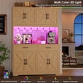 thumbnail image 3 of Hiphuta 71" Tall Kitchen Pantry Storage Cabinet with RGB LED and 6 Metal Hooks, Farmhouse Coffee Bar Cabinet with Charging Station, Buffet with Hutch and Microwave Stand, Light Oak, 3 of 7