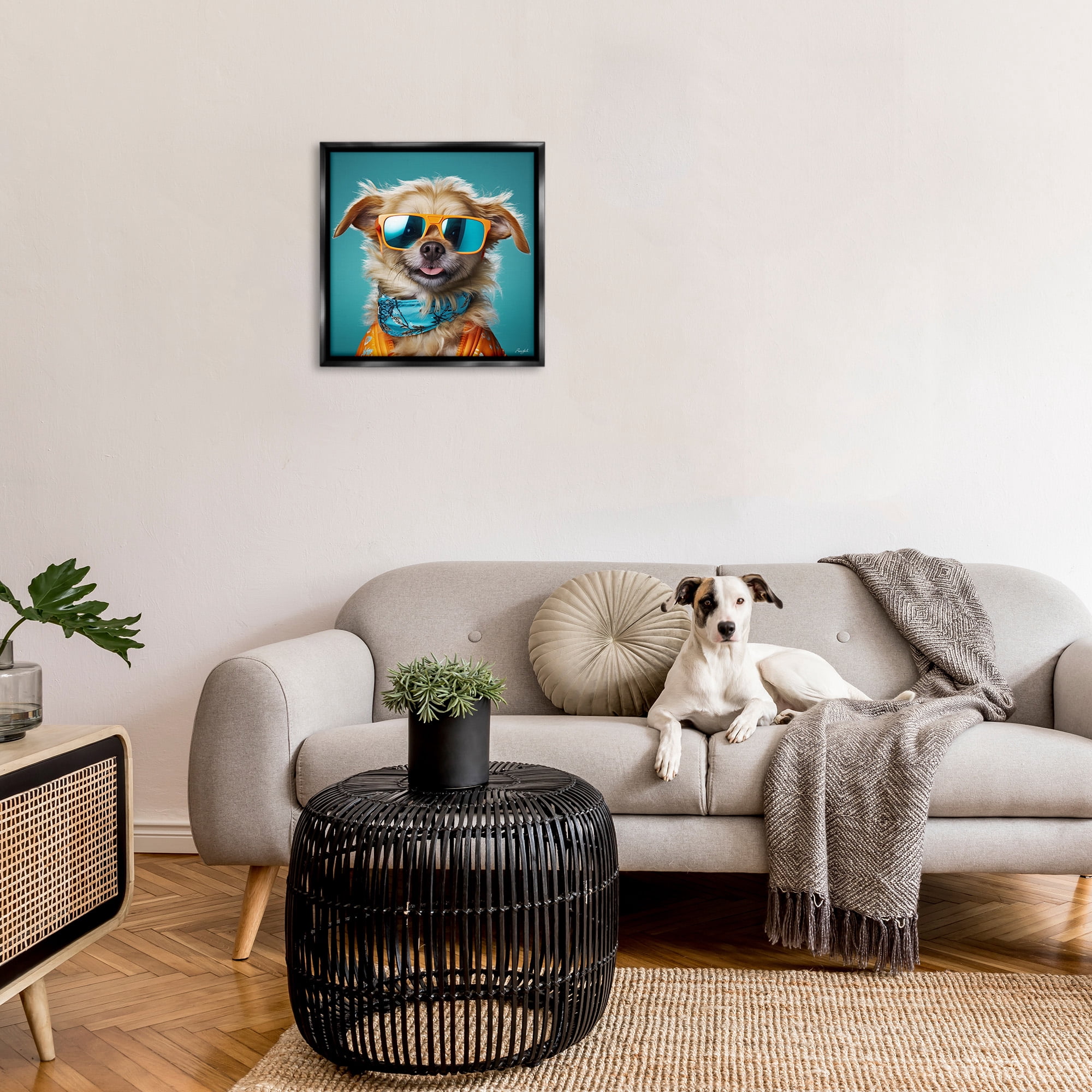 Stupell Industries Hipster Dog Portrait Animals & Insects Painting Black Floater Framed Canvas Art Print Wall Art, 25 x 25