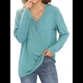 thumbnail image 1 of Blusas Tipo Túnica de Larga para Mujer, con Cuello en V, Botones y Ribete Suave, Informales y Holgadas Lago Azul XXL, 1 of 7
