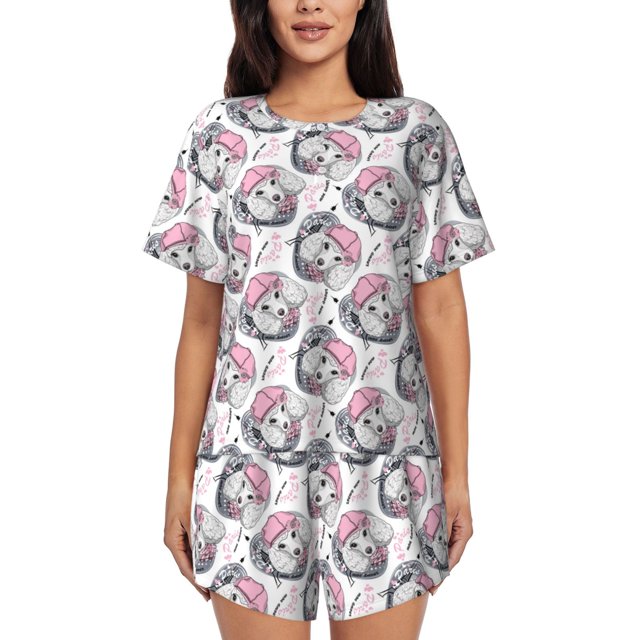 Fotbe Poodle Dog Conjunto de Pijama Estampado para Mujer, 2 Piezas, Ropa de Dormir con Camiseta de Manga Corta y Shorts Suaves-4X-Large