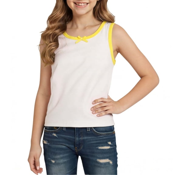 Girls Yellow Tank Top Cotton Sleeveless Bow Detail Crewneck Crop Top Summer Casual Tops for Kids 4-12 Years,Size 7-8T