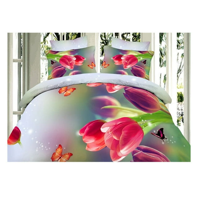 3D Active Printing Bed Quilt Duvet Sheet Cover 4PC Set Upscale Cotton L Size 021