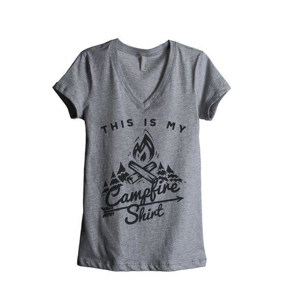 This is My Campfire Shirt Women's Fashion Relaxed V-Neck T-Shirt Tee Heather Grey Large