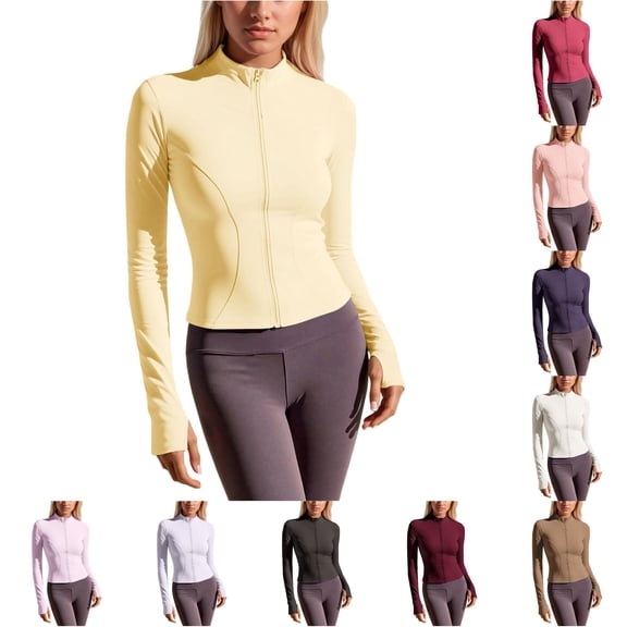Tanghaowl Women's Casual Jackets Lightweight Yoga Jacket with Stretchy Fit and Breathable Hoodie Light Yellow XXL