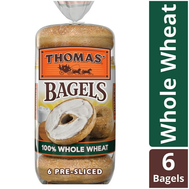Thomas' 100 Whole Wheat Soft & Chewy PreSliced Bagels, 6 count, 20 oz