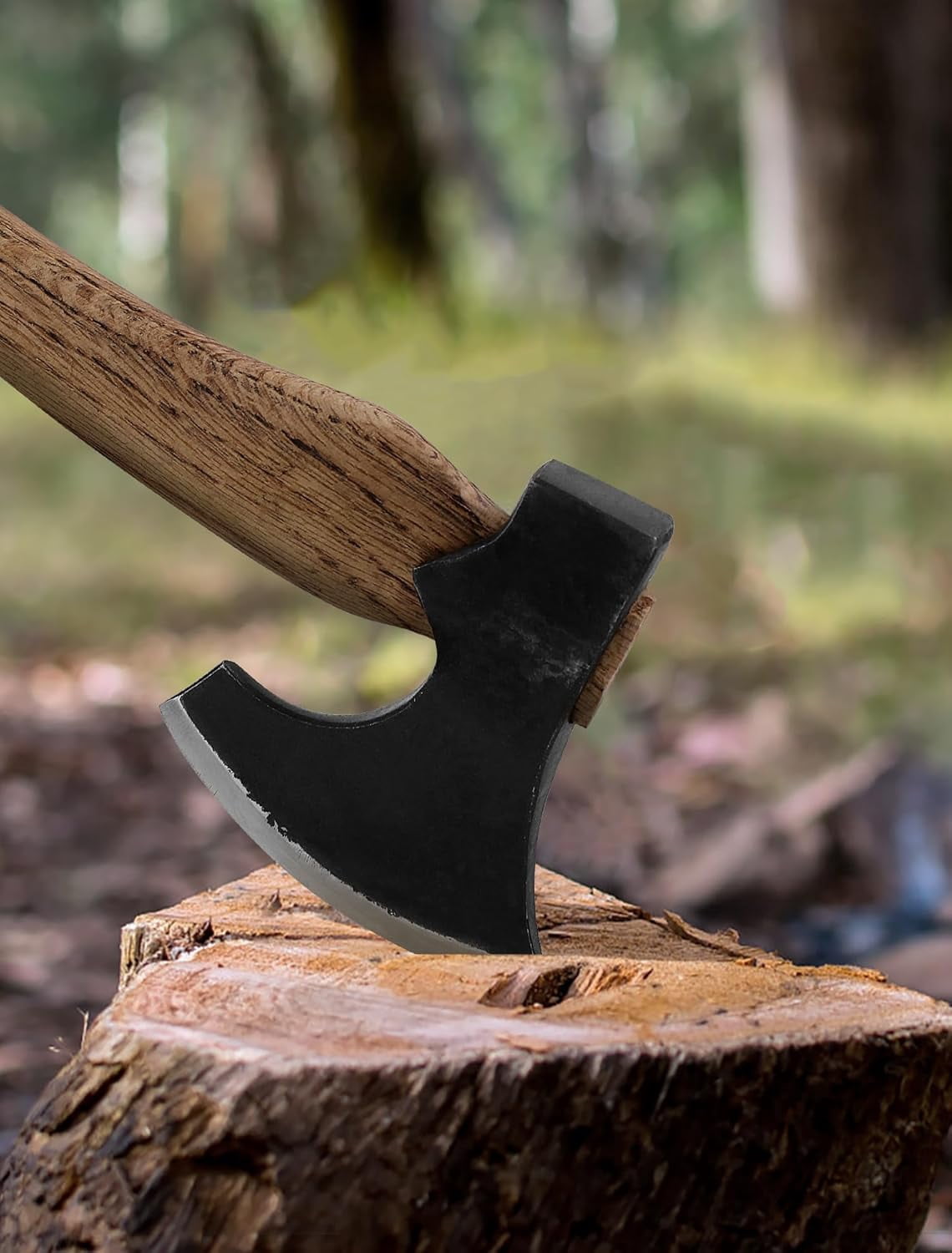 JXE JXO 14.5" Camping Hatchet with 1065 High Manganese Steel Head and Hickory Handle, Bushcraft Axe for Wood Chopping, Includes Leather Sheath