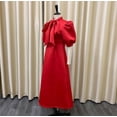 thumbnail image 4 of AURA Plus Size Women Summer Bow High Waist Banquet Dress Elegant Solid Color Lantern Sleeve Midi Dress, 4 of 7