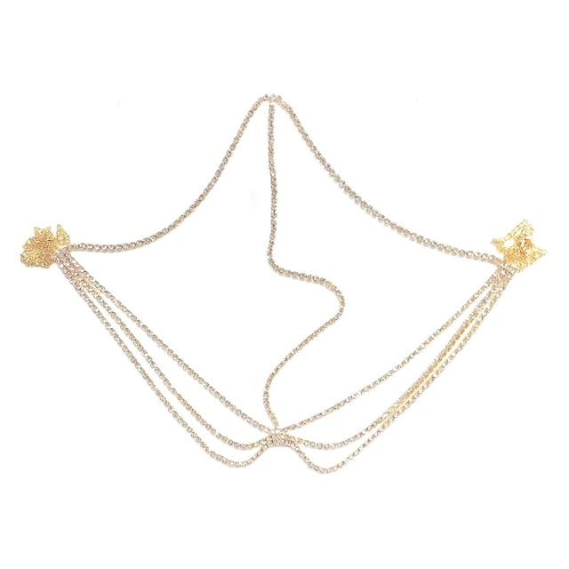 Diamantes De Imitación Multicapa Cadena Para La Cabeza Legierung Para Boda Disfraz Fiesta Joyería Dorado