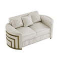 thumbnail image 6 of Wiilayok 65" Luxury Velvet Chesterfield Loveseat, Mid Century Modern 2 Seat with Thick Backrest, Gold Stainless Steel Trim, Crescent Moon Armrest, Beige and Gold for Living Room, 6 of 7