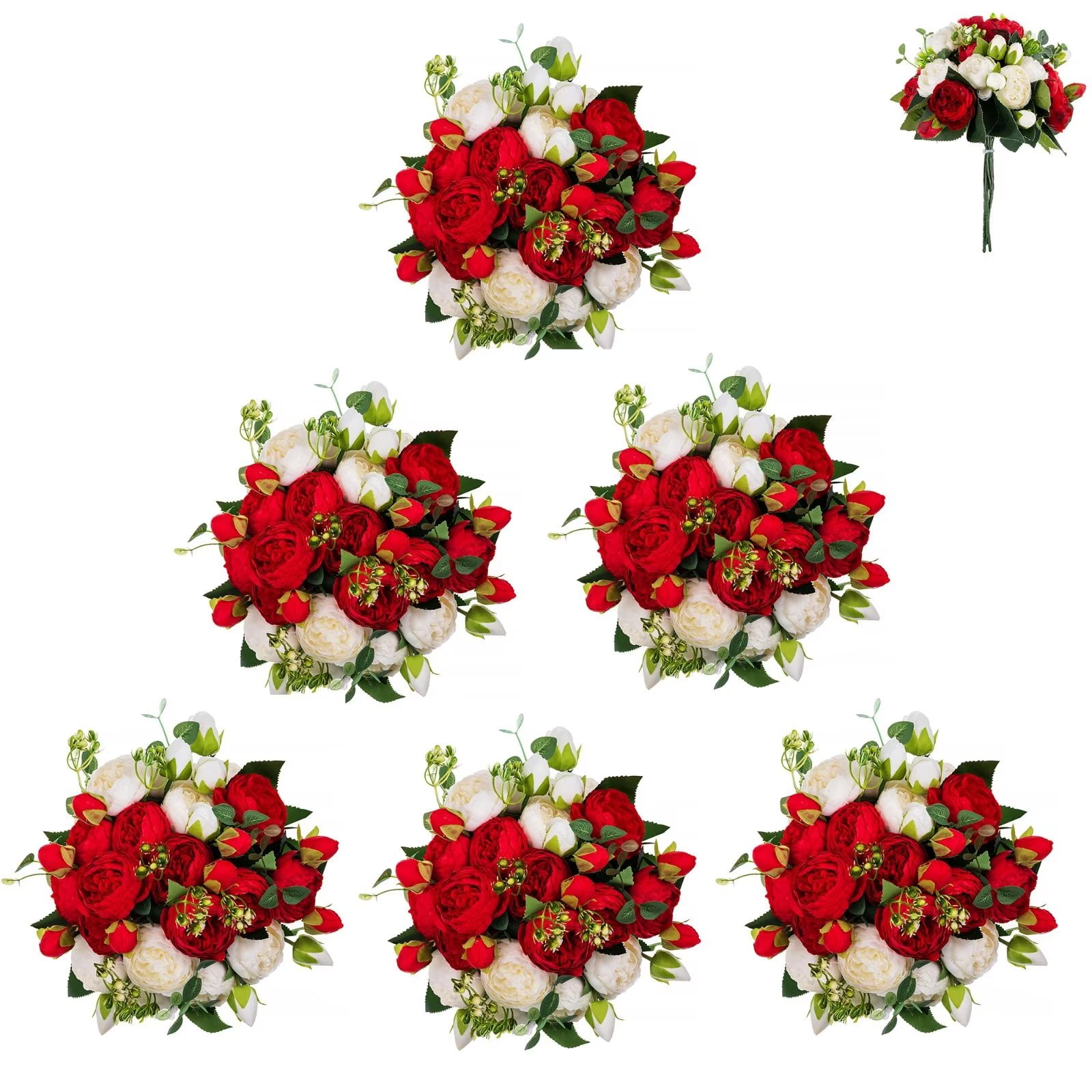 Peony Artificial Flowers 24 Bunches White and Red Silk Peonies Flower