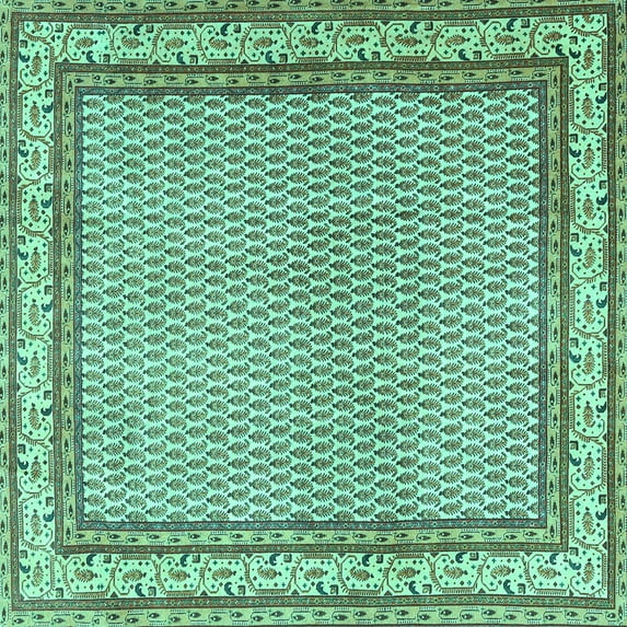 Ahgly Company Machine Washable Indoor Square Persian Turquoise Blue Traditional Area Rugs, 8' Square