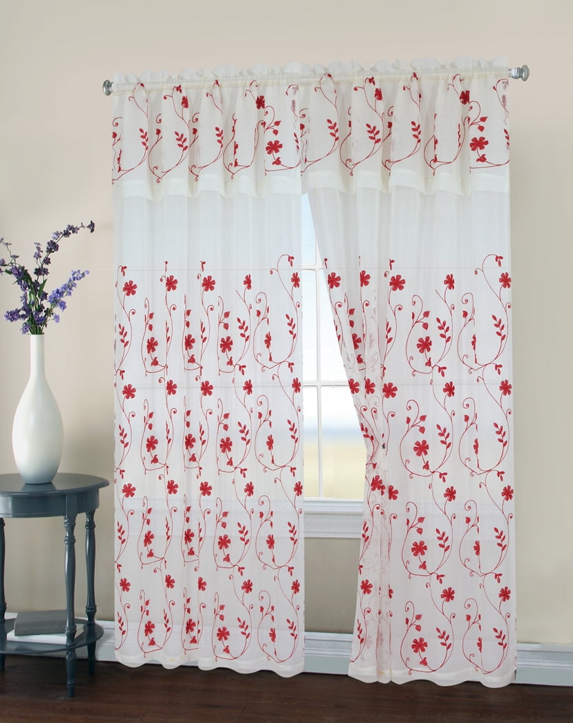 2 Pack, Regal Home Collections Malta Embroidery Sheer Curtain Panel