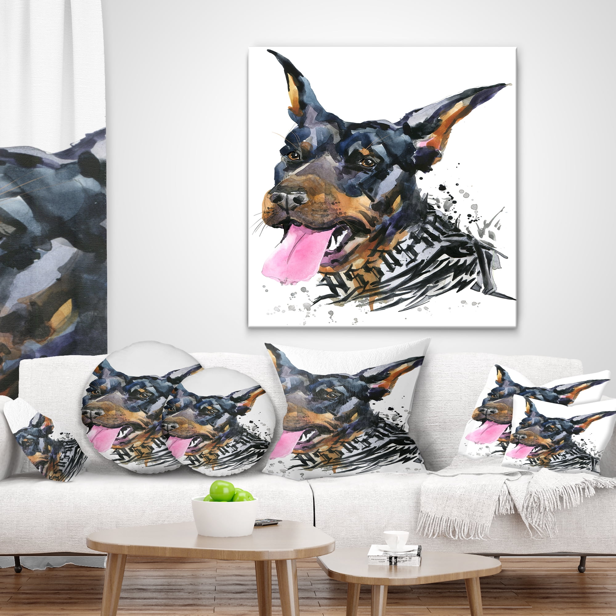 Designart Watercolor Dog Illustration - Contemporary Animal Throw Pillow - 12x20