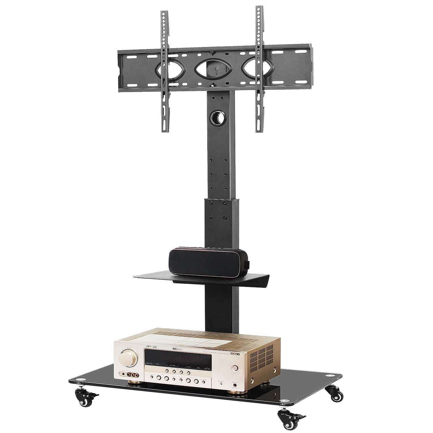 MidCentury Mobile TV Stand for 37 to 70 inch TVs Metal Shelf Black