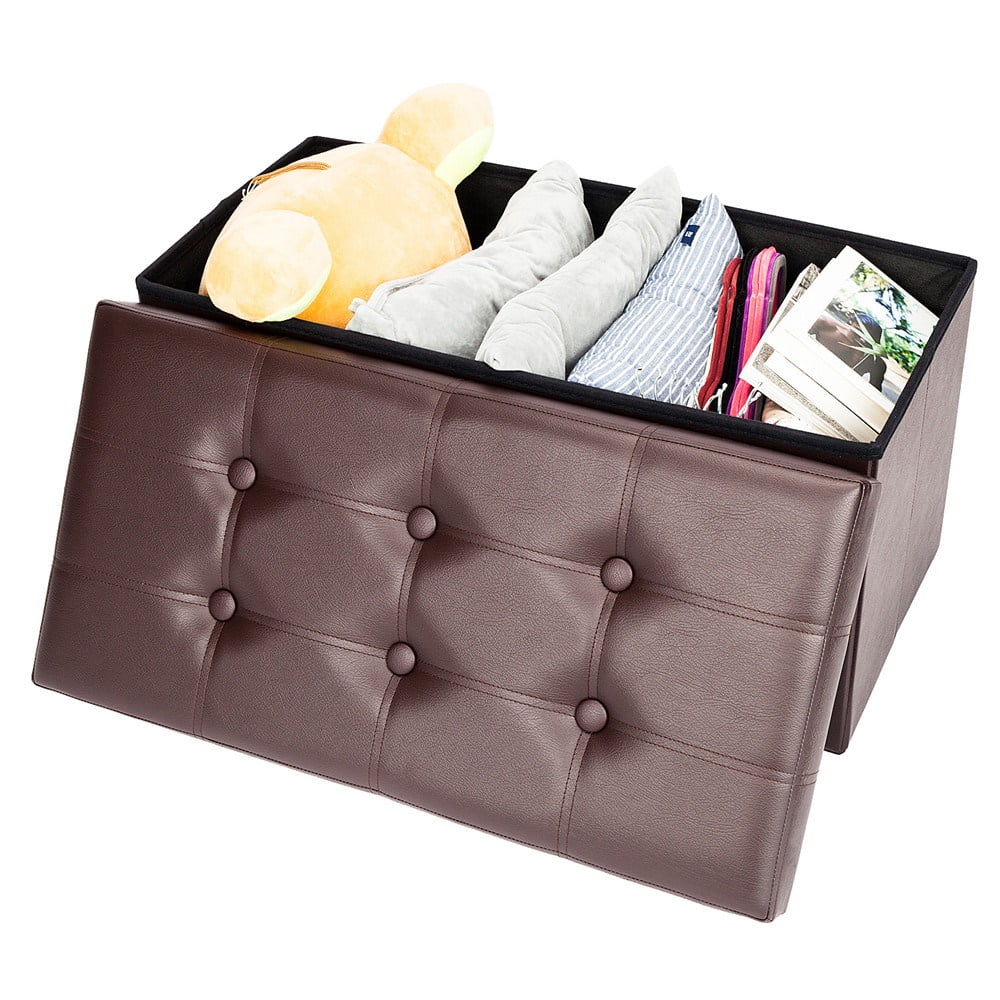 Ottoman with Storage, Rectangle Leather Ottoman Footrest Foot Stool, Folding Ottoman for Room