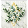 thumbnail image 4 of Eucalyptus Leaves Shower Curtain, Art Deco Inspired Geometric Rhombus Ornament Botanical Look, Cloth Fabric Bathroom Decor Set with Hooks, Black Laurel Green Amber, 4 of 4