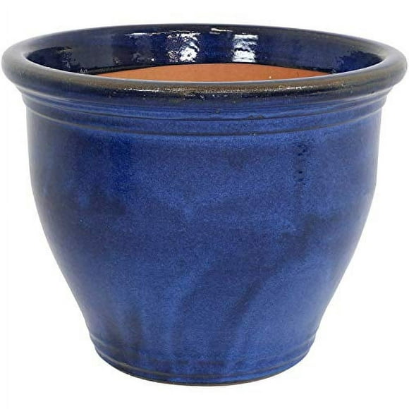 Sunnydaze Studio Pot de Fleurs en Céramique avec des Trous de Drainage - UV Vitré à Feu Élevé et Finition Résistante au Gel - Utilisation Extérieure / Intérieure - Bleu Impérial - 18 Pouces
