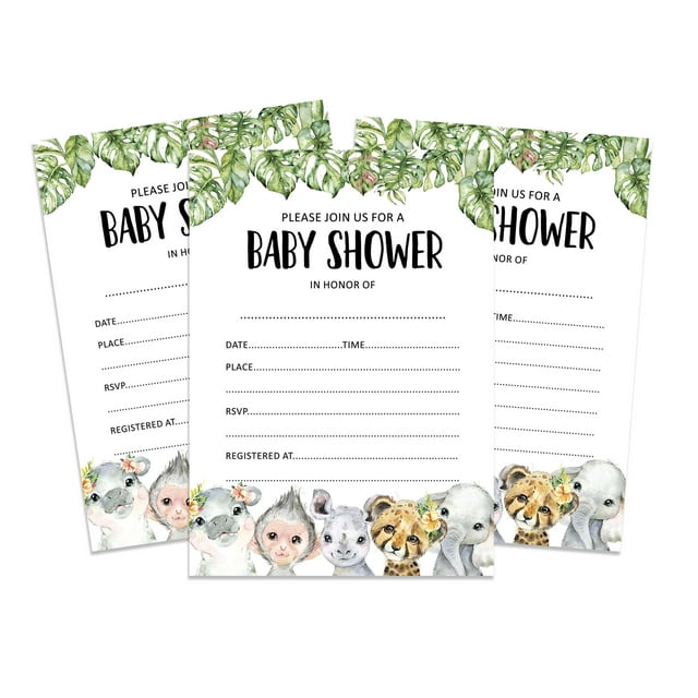 Inkdotpot 30 Fill In StyleBaby Shower Invitation Cards Safari Jungle Animals Blank Invites