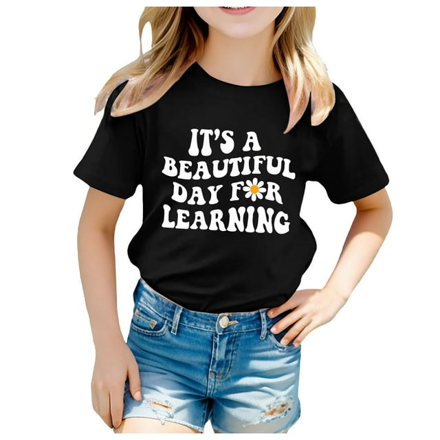 WEAIXIMIUNG Hauts pour Adolescentes pour Enfants d'École Saison de Rentrée Scolaire Imprimé Décontracté à Manches Courtes T-Shirt