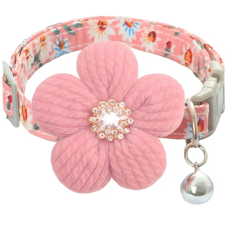 GASTROPOD Small Dog Collar with Flower, Puppy Collar for Girl Dog Collars for Small Dogs Cute Dog Collar with Bell, Adjustable Length (Pink)