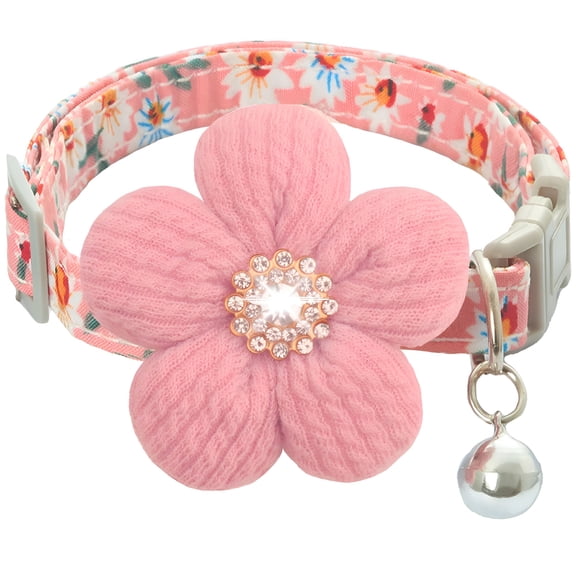 GASTROPOD Small Dog Collar with Flower, Puppy Collar for Girl Dog Collars for Small Dogs Cute Dog Collar with Bell, Adjustable Length (Pink)