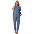 thumbnail image 3 of MINTREUS Lounge Sets for Women Two Piece Pajama Set Short Sleeve Pjs Joggers Long Pants Tracksuit with Pockets, 3 of 7
