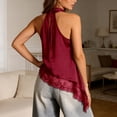 thumbnail image 4 of HAYIMI Women Elegant Asymmetrical Neck Satin Camisole With Lace Trim Detail For Summer Solid Color Sleeveless Leisure Tank Tops, 4 of 6