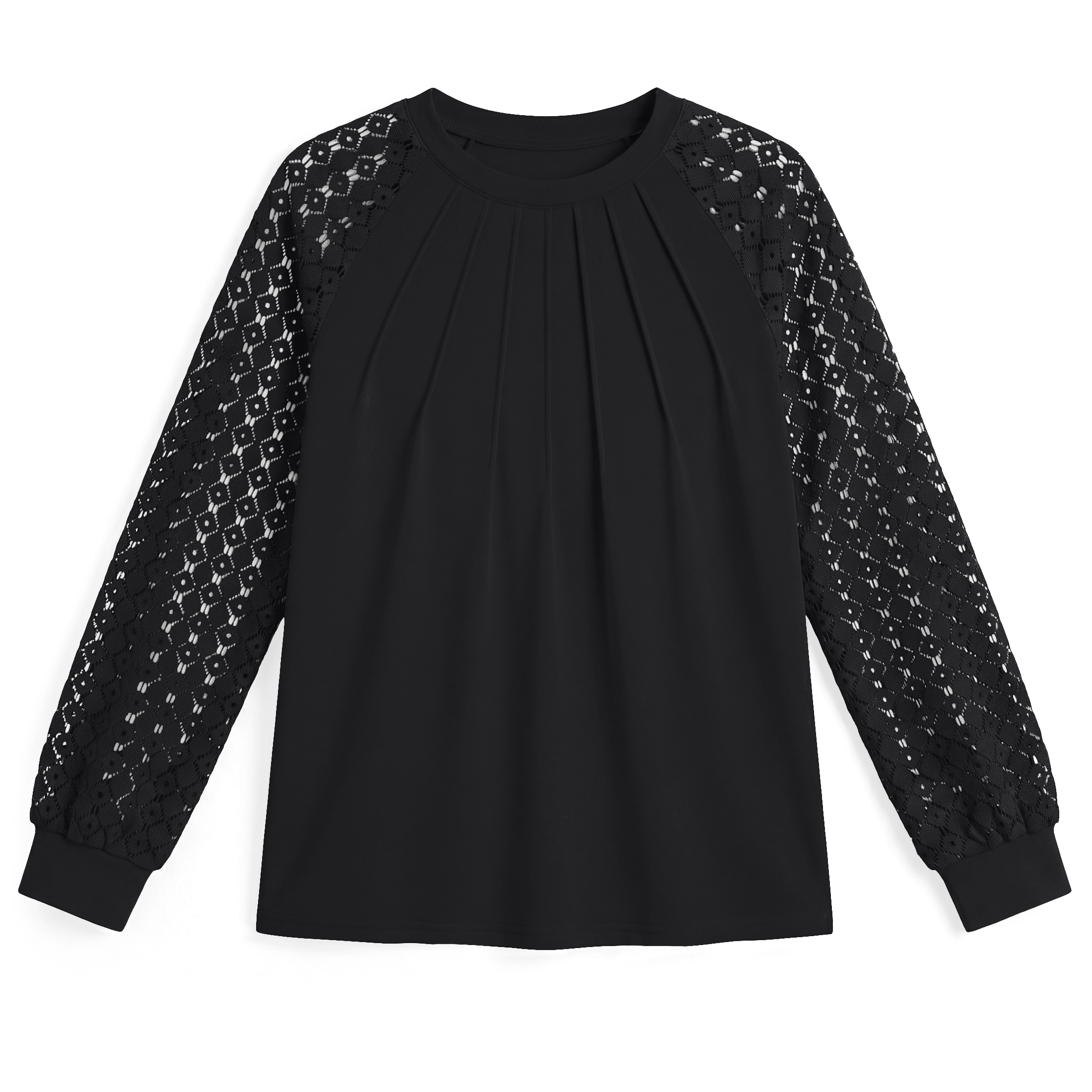 SUNBS Women's Lace Raglan Long Sleeve Blouse, Black photo 8
