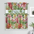 thumbnail image 2 of Hawaii Botanical Leaf Curtain Set for Kitchen, 3PCS 27.5x36 Inch Polyester Tier and Valance, Tropical Floral Drapes for Café or Bathroom, 2 of 4